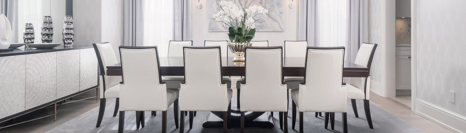 classic white dining room with table and chairs